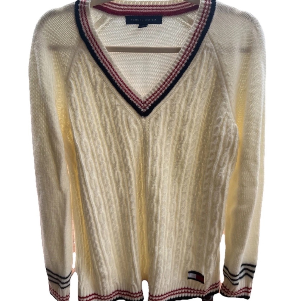 Tommy Hilfiger Cream V-Neck Sweater for women